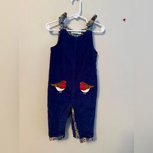 Baby Boden Blue Overalls with Red Bird Appliqué